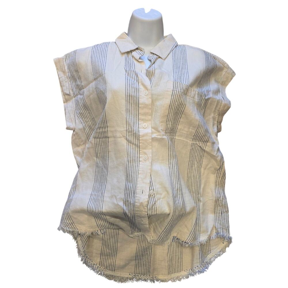 EUC Thread & Supply Benny striped cut off sleeve button up top sz S